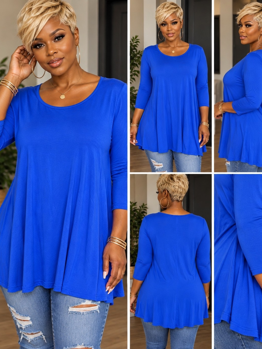 Relaxed Fit Royal Blue Women's Tunic Top - Brand